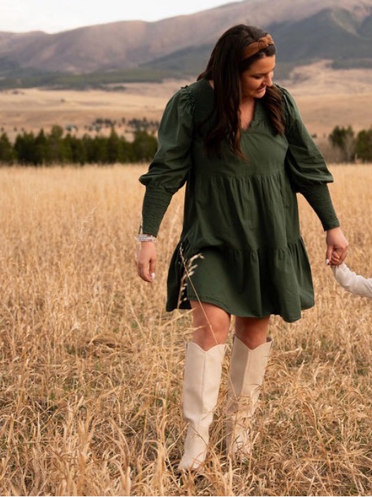 Tuckernuck Green Long Sleeve Tiered Mini Dress